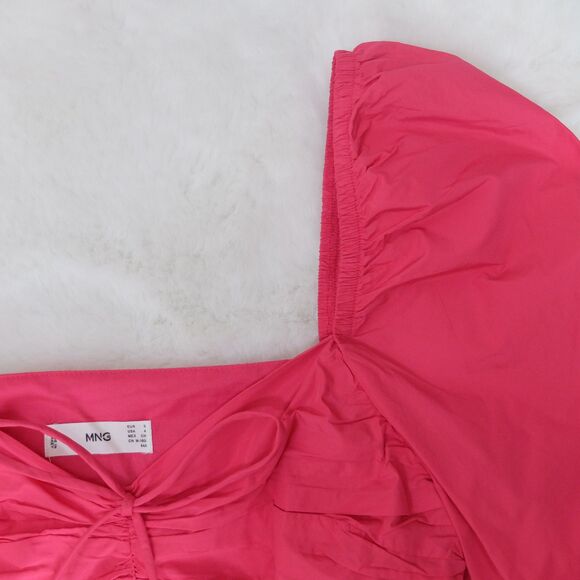 Mango Bright Pink Puff-Sleeved Halter Cropped Blouse Size 4 - Picture 4 of 12